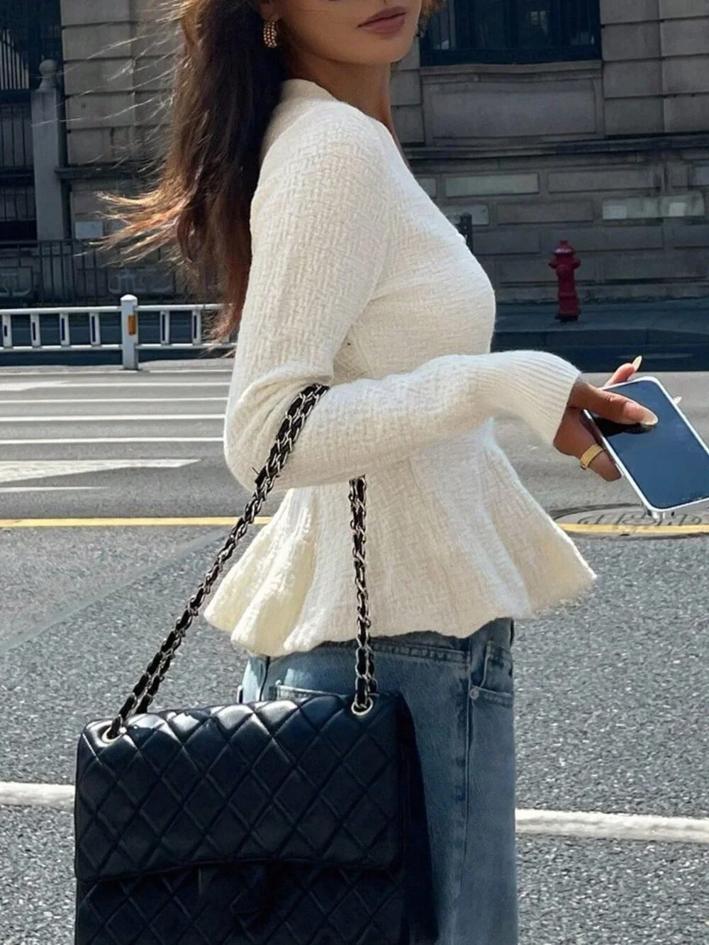 Beige Casual Women's Loose Cardigan With Pearl Buttons